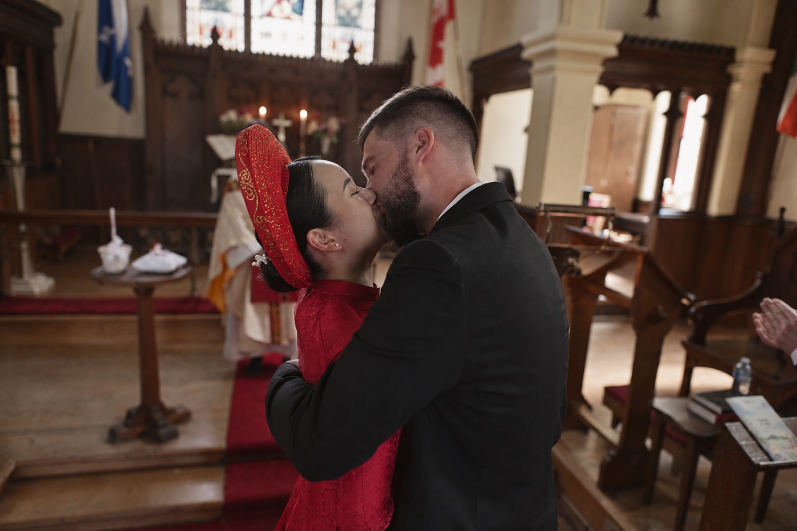 Thu and Simon kiss in Rougemont, Quebec