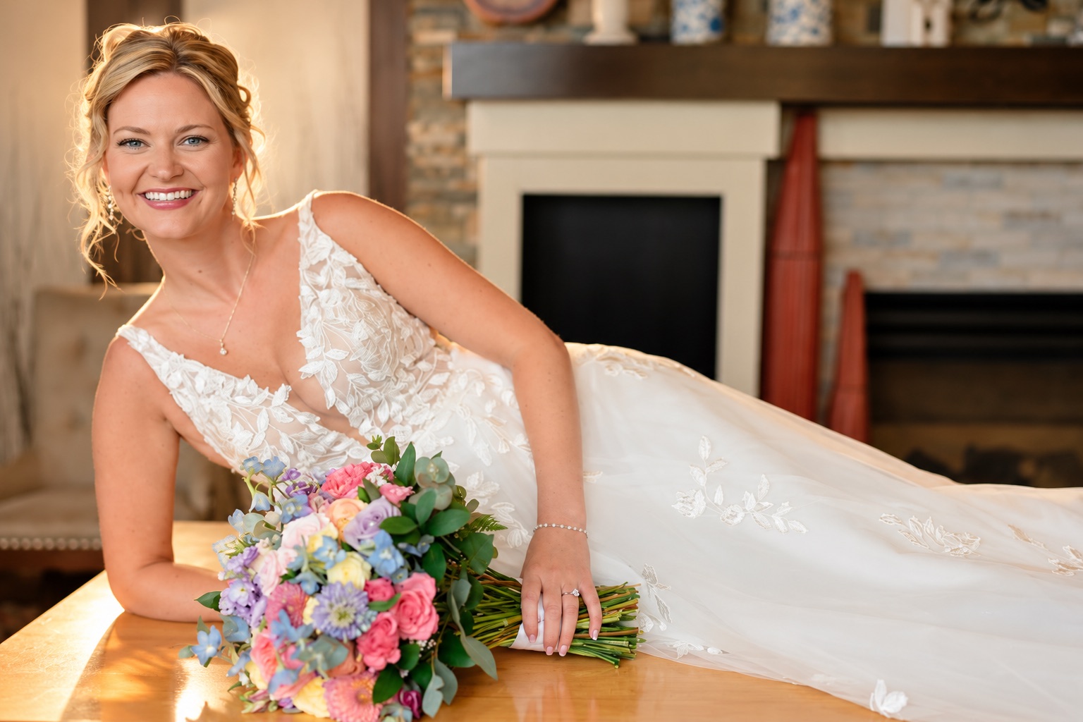 Jaci with her bouquet during bridal portraits in Watertown, Upstate New York