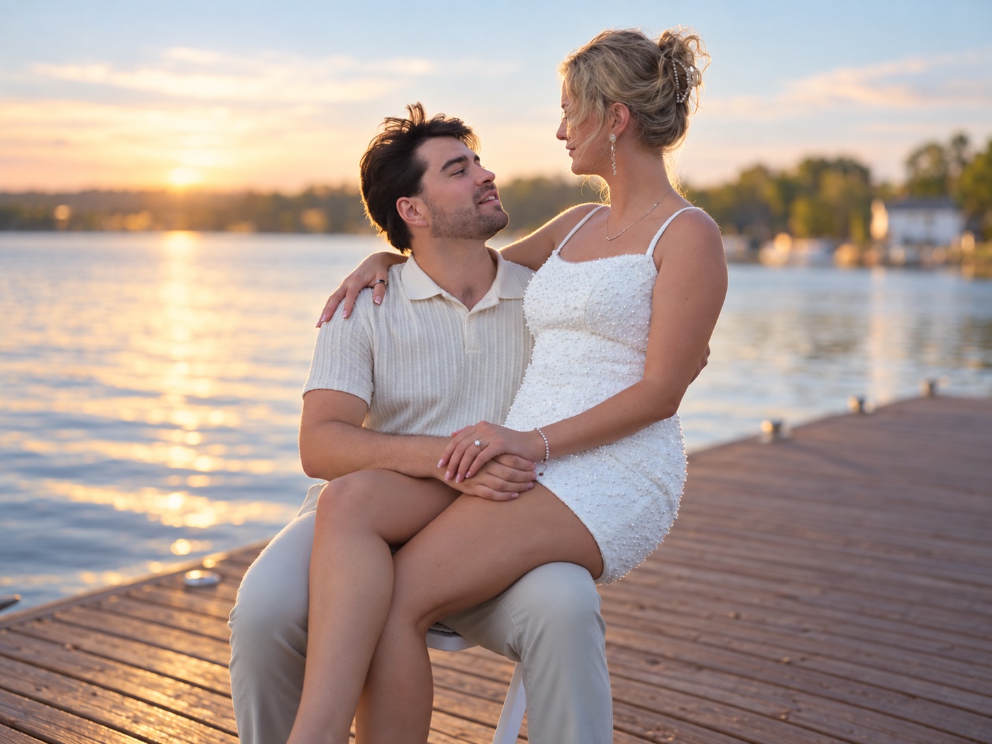 Jaci and Vincent on the dock at sunset in Watertown, Upstate New York