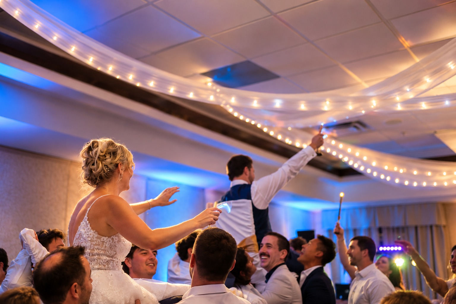 Jaci and Vincent lifted on the dance floor in Watertown, Upstate New York