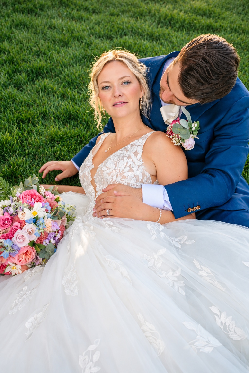 Jaci and Vincent embrace on the lawn in Watertown, Upstate New York
