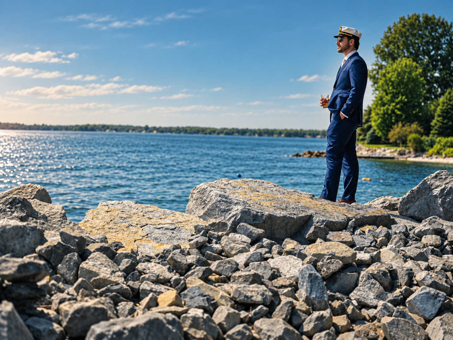 Vincent in a lakefront portrait on the rocks in Watertown, Upstate New York