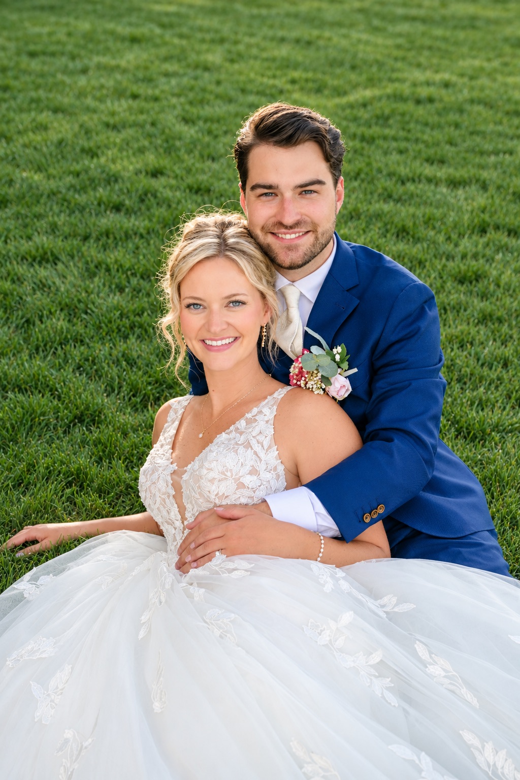 Jaci and Vincent embrace on the lawn in Watertown, Upstate New York