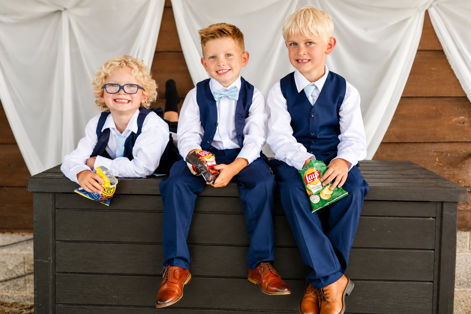 Three boys in navy suits at the Watertown wedding, Upstate New York