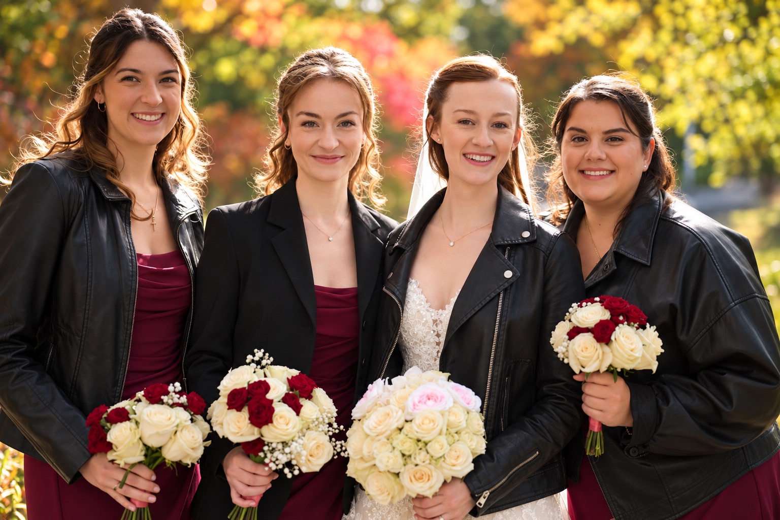 Jenna et ses demoiselles d'honneur dans la lumière d'automne