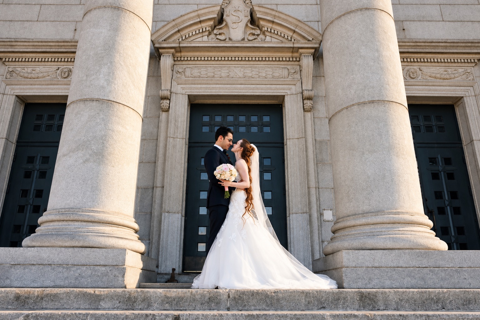 Jenna et Pouya sur les marches du palais de justice