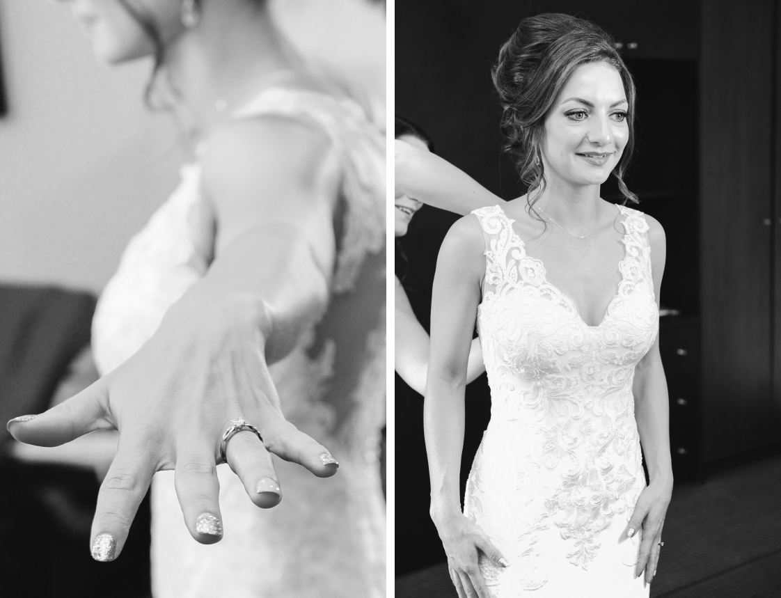 Kristine's engagement ring and wedding dress