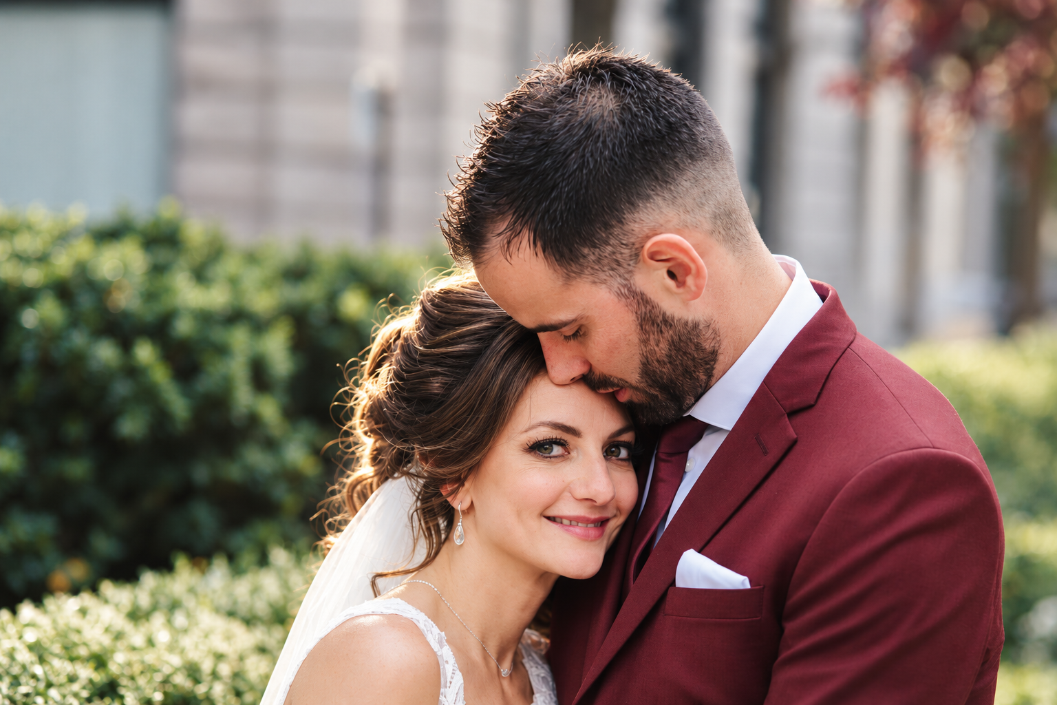 Close-up wedding portrait of Kristine and Kenneth