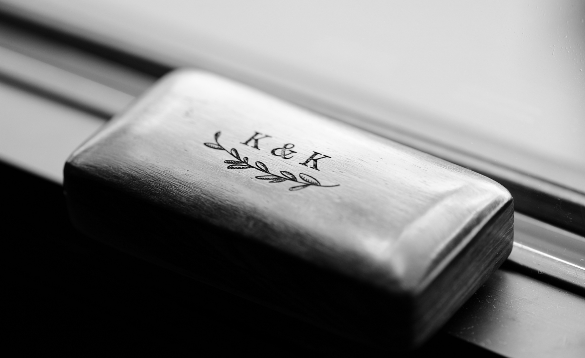 Engraved K and K wooden ring box