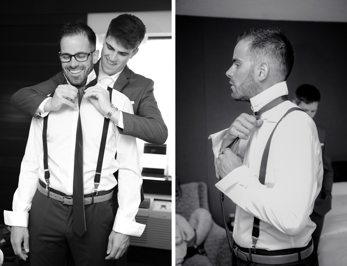 Groomsman helping Kenneth with his tie