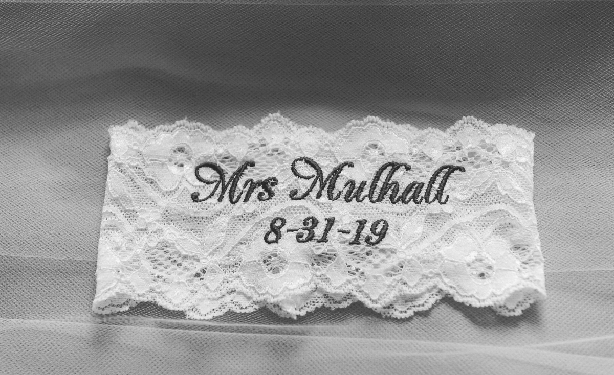 Mrs Mulhall embroidered lace wedding garter