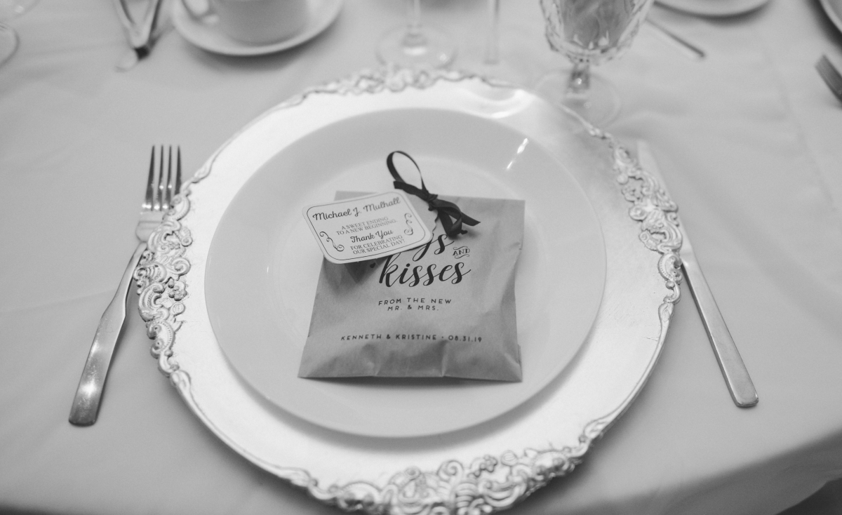 Wedding reception place setting for Kristine and Kenneth