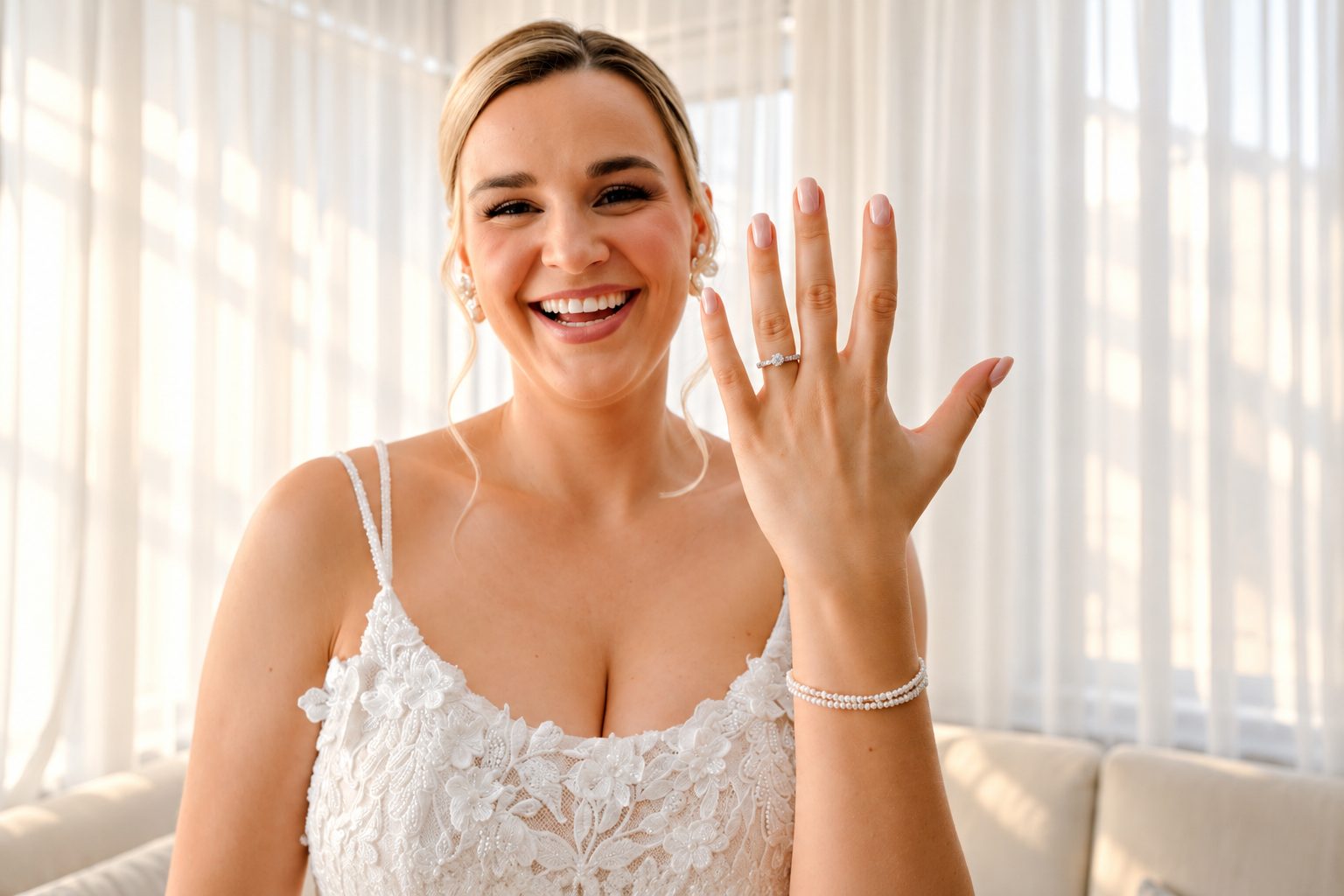 Laurie montrant sa bague près de la fenêtre