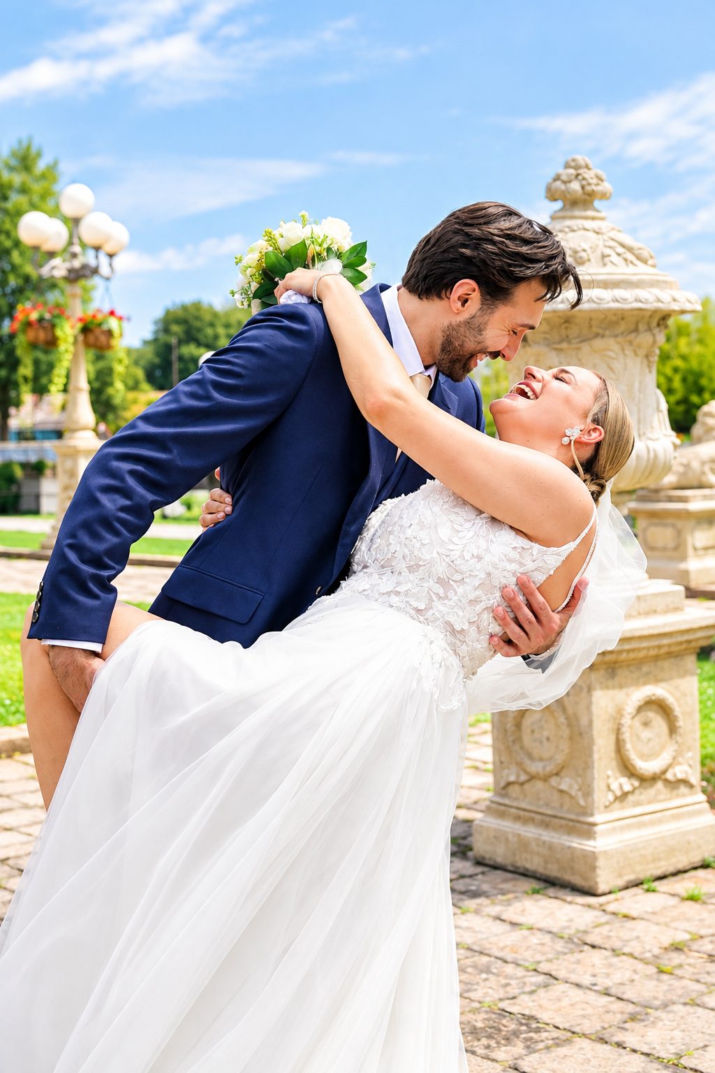 Shadi penchant Laurie pour un baiser dans le jardin