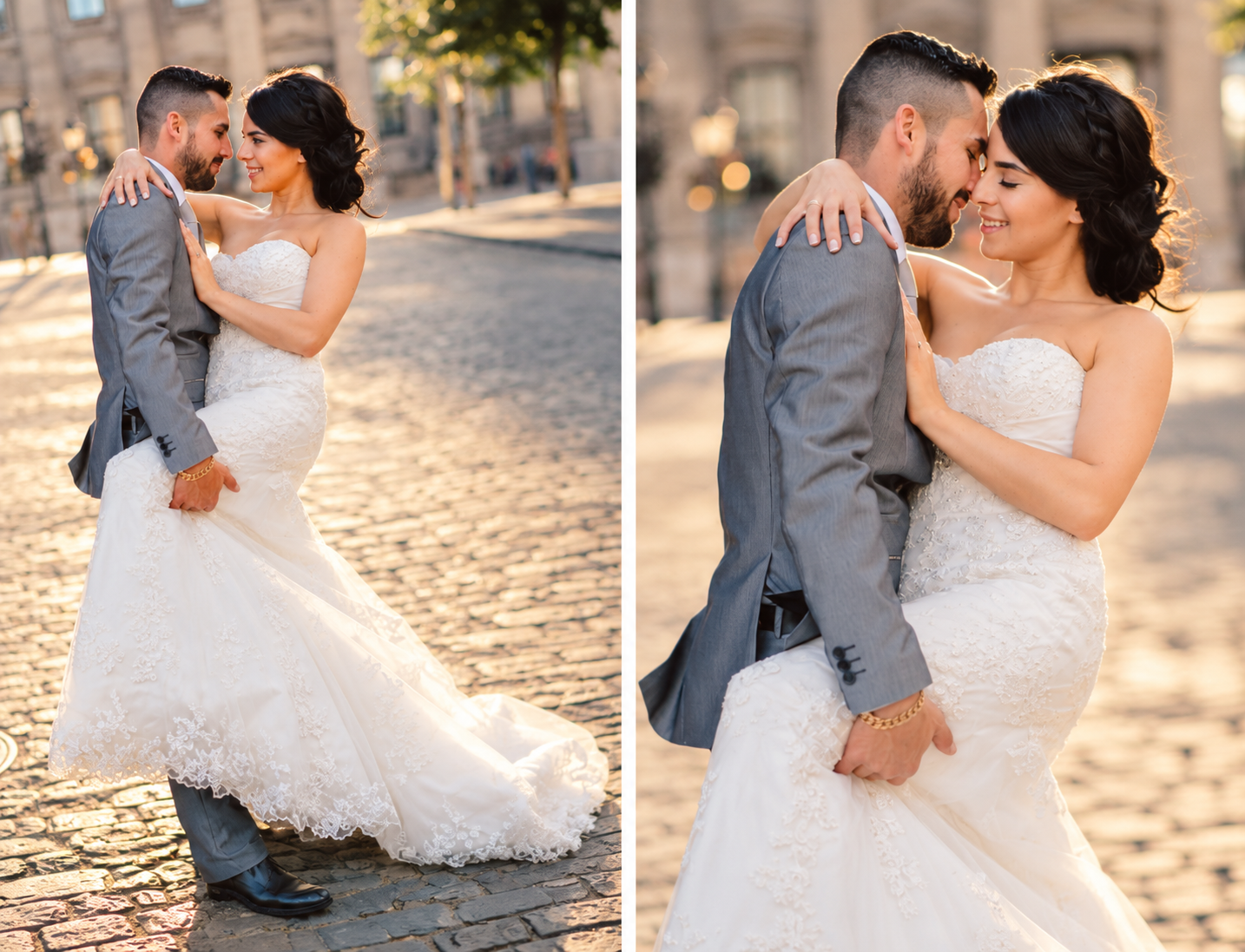 Kevin dipping Sara on the cobblestones