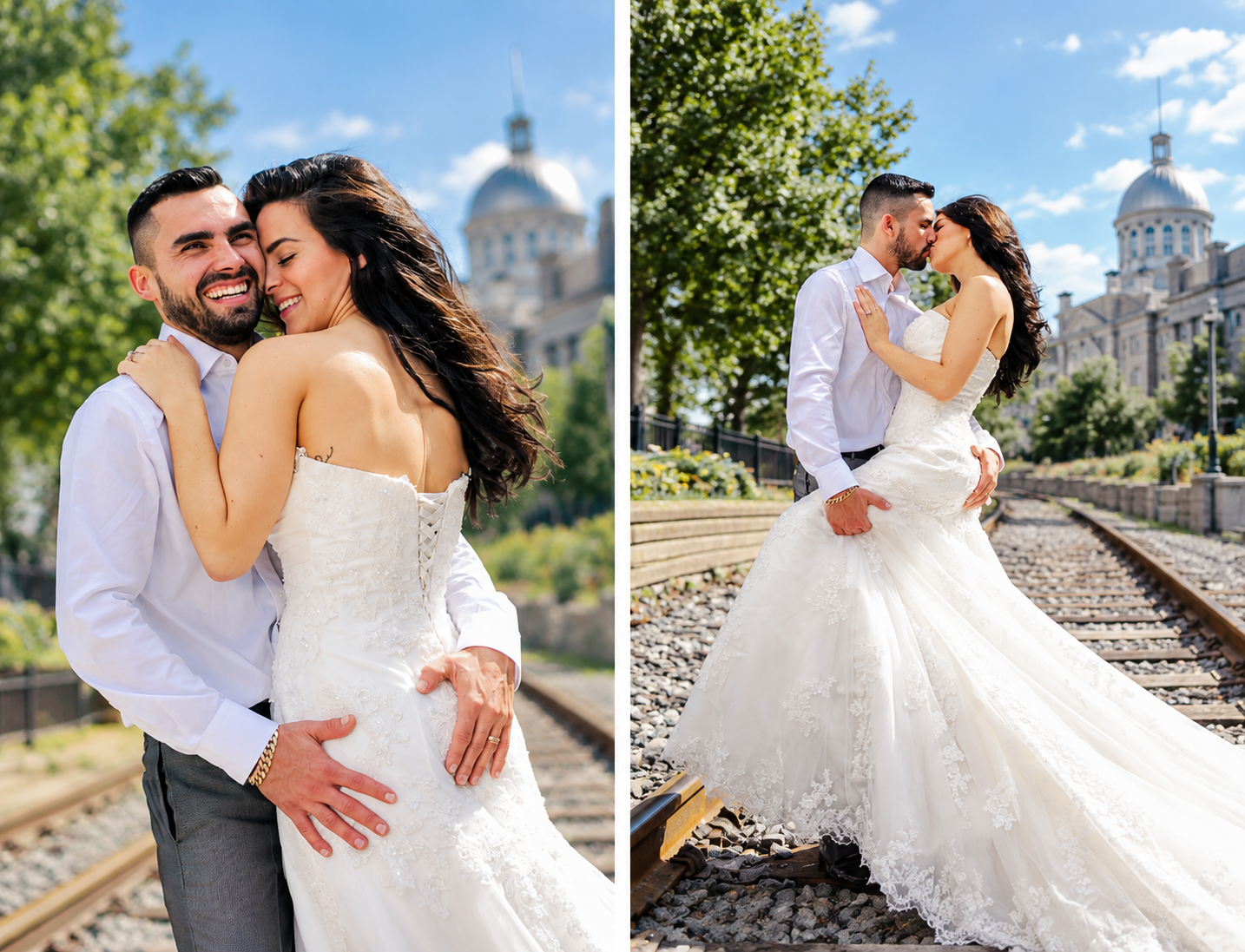 Sara and Kevin kissing on the train tracks